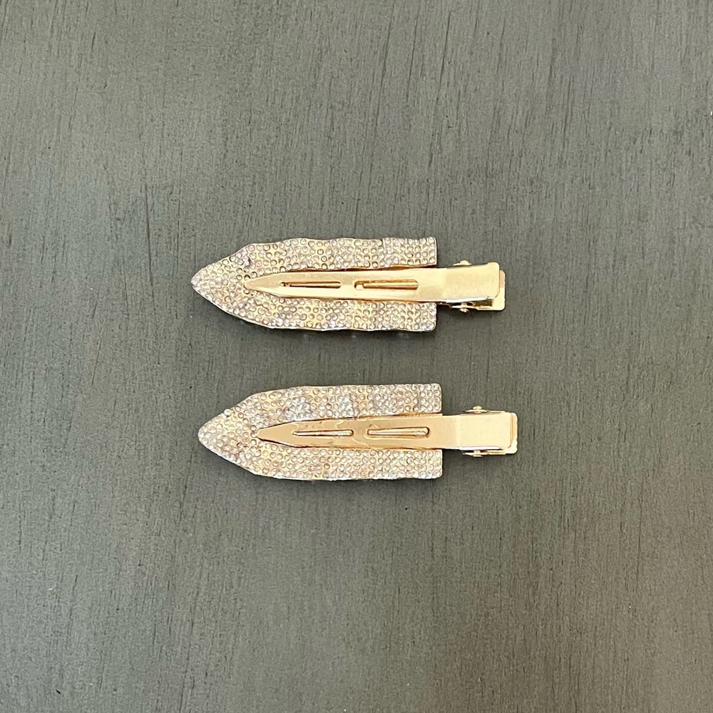 Gold Ruffle Rhinestone Dent-Free Creaseless Prep Alligator Clip Two Piece Set